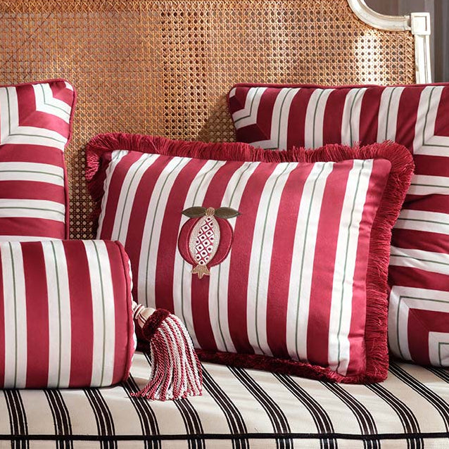 Seferî Ottoman Stripe Dekoratif Yastık - Nar Nakış İşlemeli