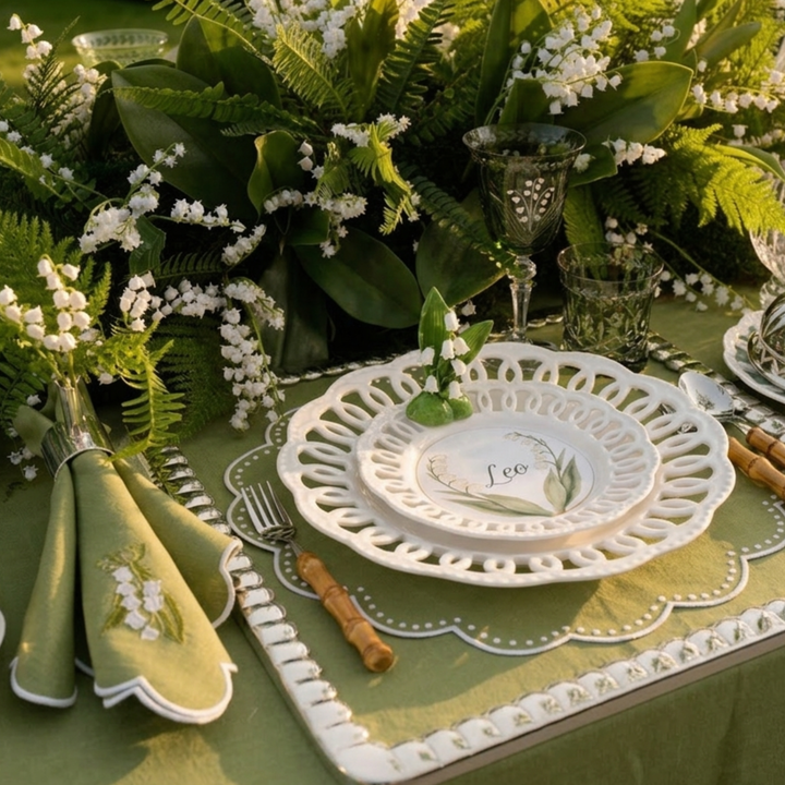 Seferî Nakışlı Peçete - Lily of the Valley - Yeşil - 4’lü Set