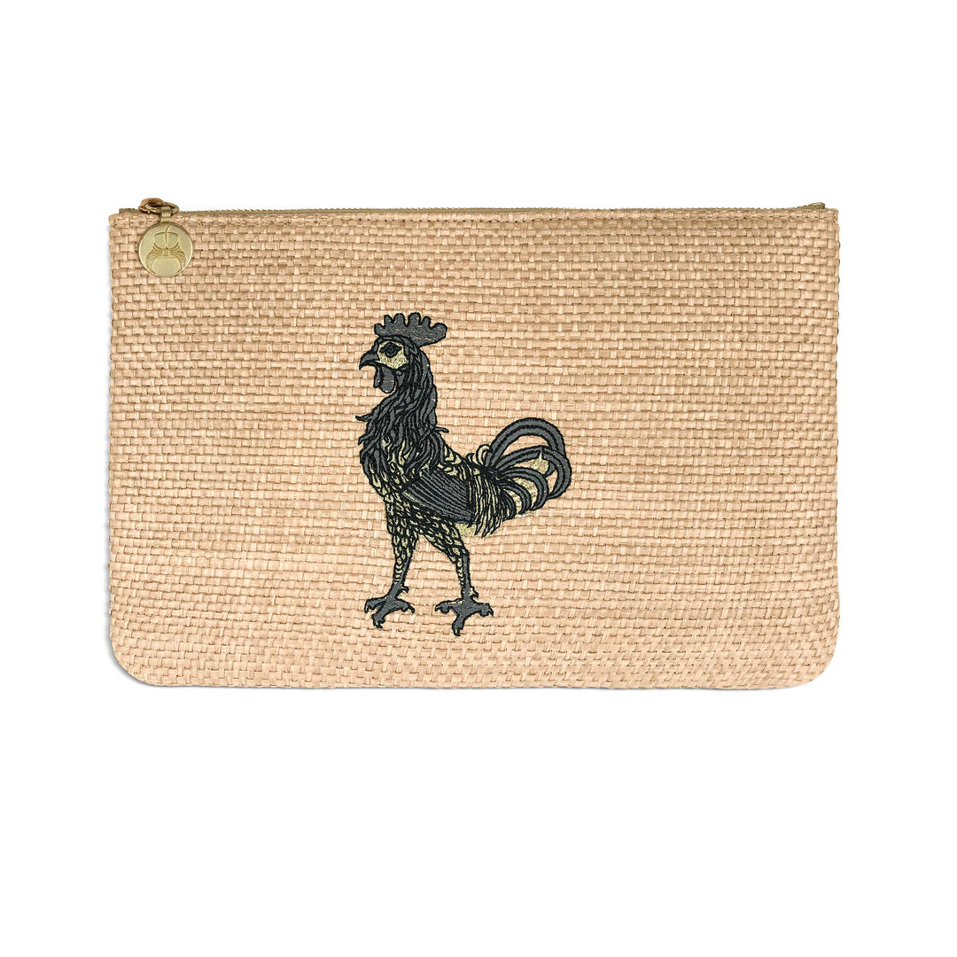 Cock Raffia Clutch Cream/Black